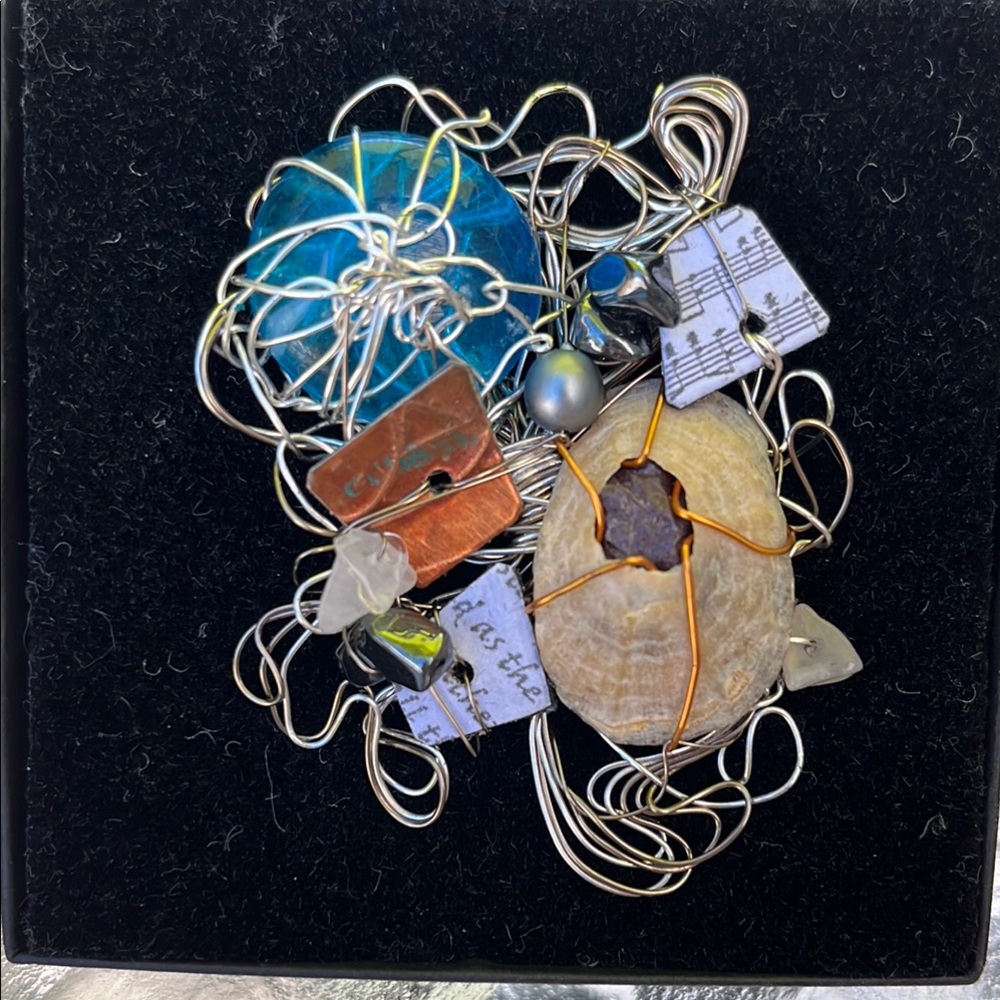 Handcrafted Silver and Blue Artistic Brooch